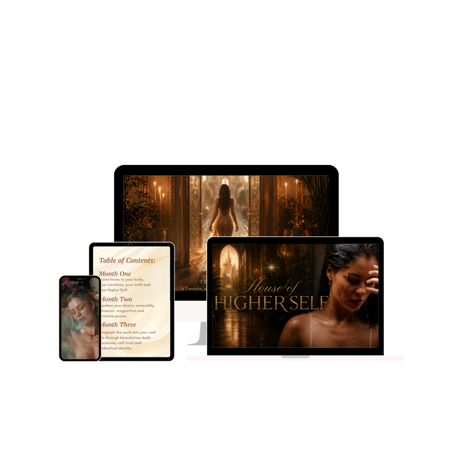 House of Higher Self course portal shown on laptop, tablet and phone